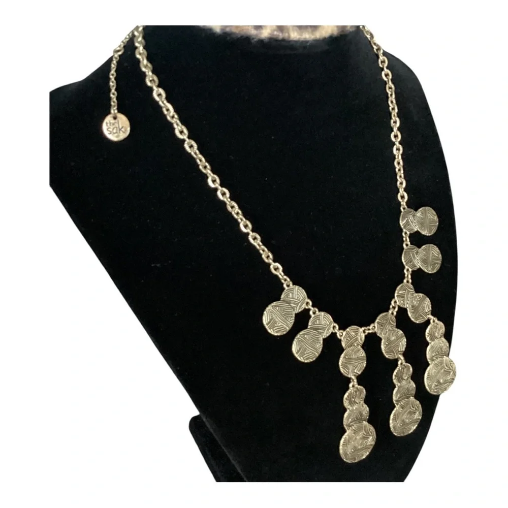 The Sak Gold Tone Black Weave Pattern Aztec Style Coin Drop Statement Necklace - Picture 6 of 10
